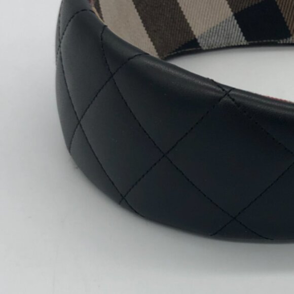 Burberry Black Quilted Leather Headband with Vintage Check Lining